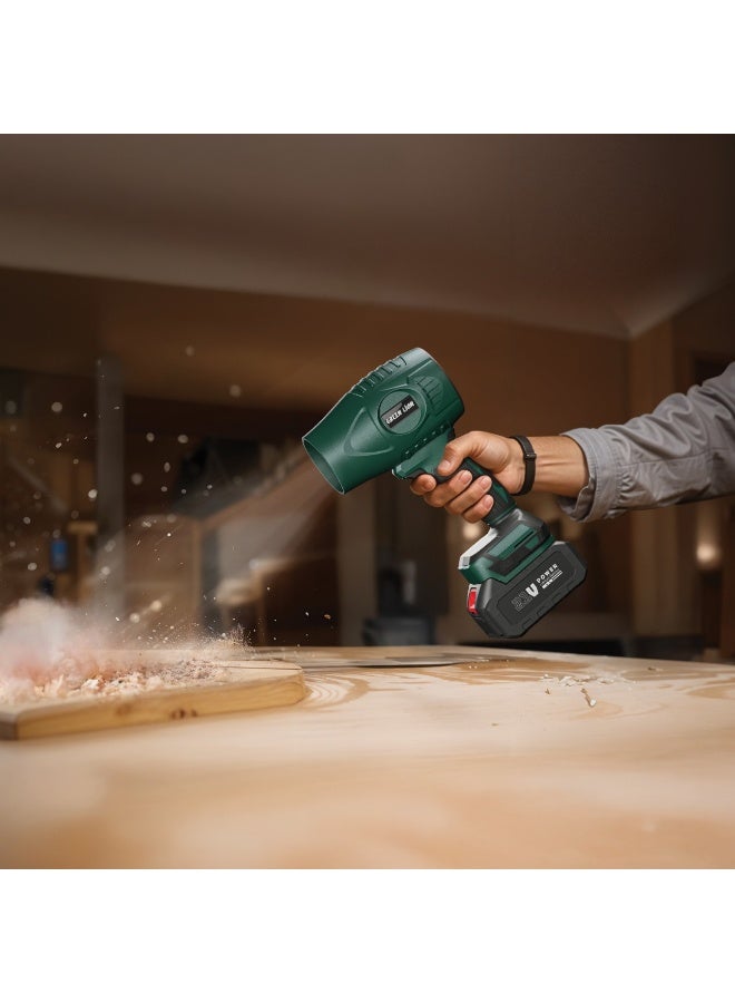 GREEN LION Storm Jet Cordless Blower with 21V Detachable Battery / High-Quality Material / Strong and Durable Blower for Cleaning Debris from Larger Surfaces / 80mm 12-leaf Fan / Powerful Air Duster - Green - Image 3