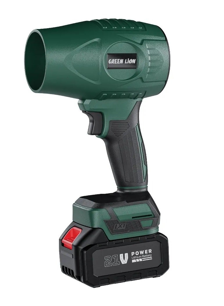 GREEN LION Storm Jet Cordless Blower with 21V Detachable Battery / High-Quality Material / Strong and Durable Blower for Cleaning Debris from Larger Surfaces / 80mm 12-leaf Fan / Powerful Air Duster - Green - Image 1