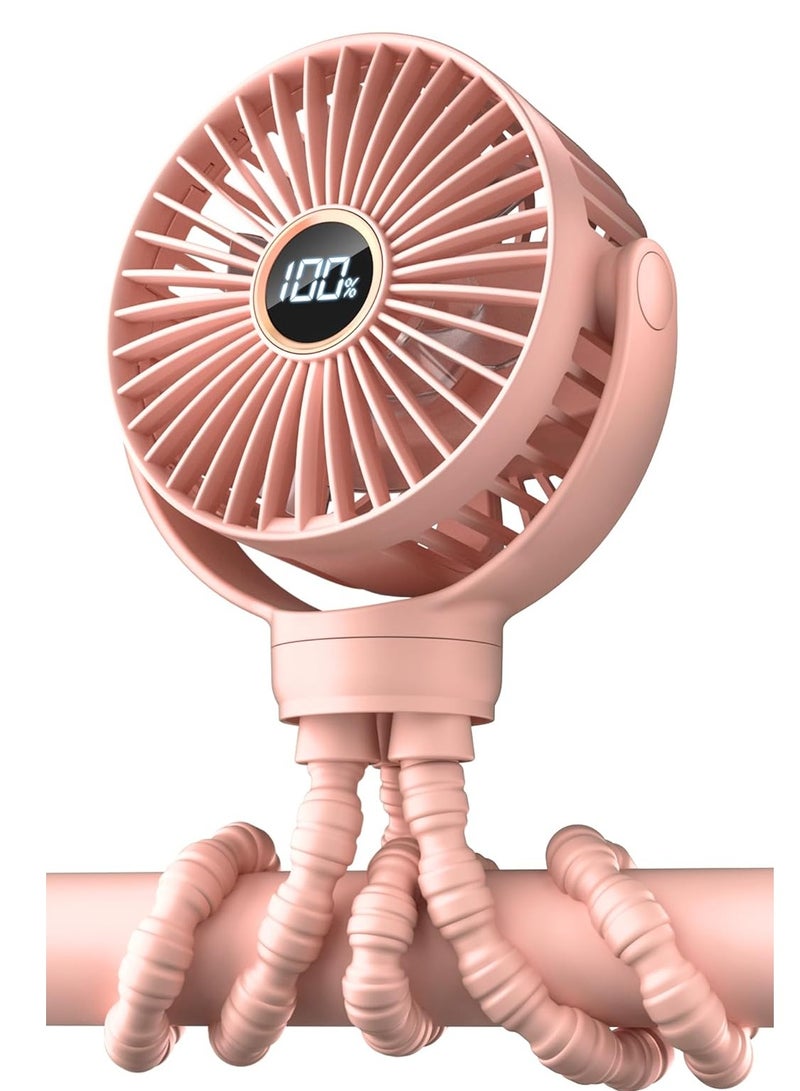 general Stroller Fan, LED Light Portable Fan, 2000mAh Battery Operated Small Clip on Fan, 4 Speed Rechargeable Mini Personal Fan Cooling Travel Fan For Car Seat Crib Treadmill (Pink) - Image 1