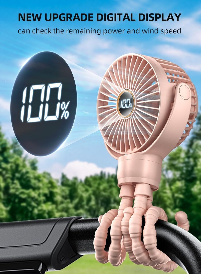 general Stroller Fan, LED Light Portable Fan, 2000mAh Battery Operated Small Clip on Fan, 4 Speed Rechargeable Mini Personal Fan Cooling Travel Fan For Car Seat Crib Treadmill (Pink) - Image 2