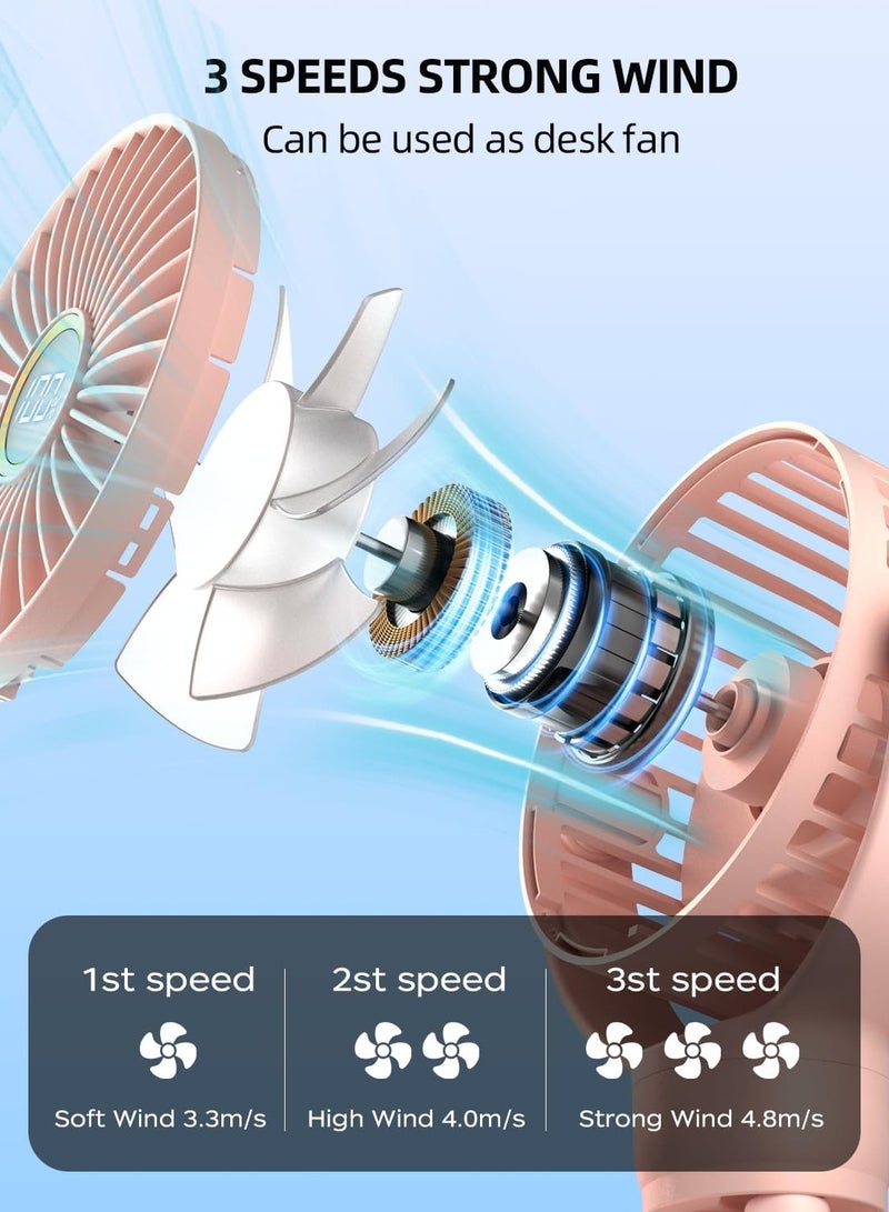 general Stroller Fan, LED Light Portable Fan, 2000mAh Battery Operated Small Clip on Fan, 4 Speed Rechargeable Mini Personal Fan Cooling Travel Fan For Car Seat Crib Treadmill (Pink) - Image 3