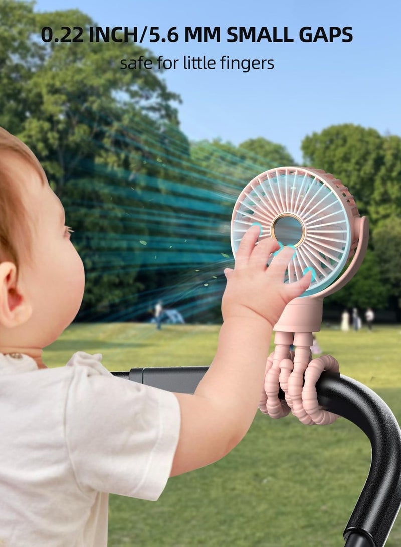 general Stroller Fan, LED Light Portable Fan, 2000mAh Battery Operated Small Clip on Fan, 4 Speed Rechargeable Mini Personal Fan Cooling Travel Fan For Car Seat Crib Treadmill (Pink) - Image 5
