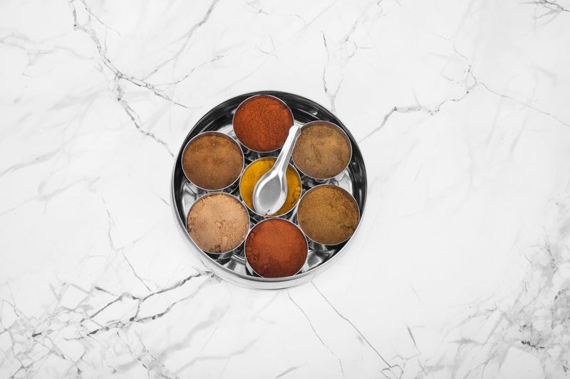 inKitch Stainless Steel Belly Shape Kitchen Spice Box Masala Container Masala Dani with individual See through lid with 7 Containers and Small SpoonSmall - Image 2