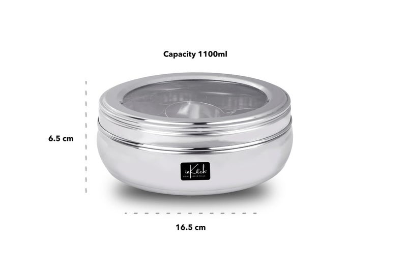 inKitch Stainless Steel Belly Shape Kitchen Spice Box Masala Container Masala Dani with individual See through lid with 7 Containers and Small SpoonSmall - Image 3