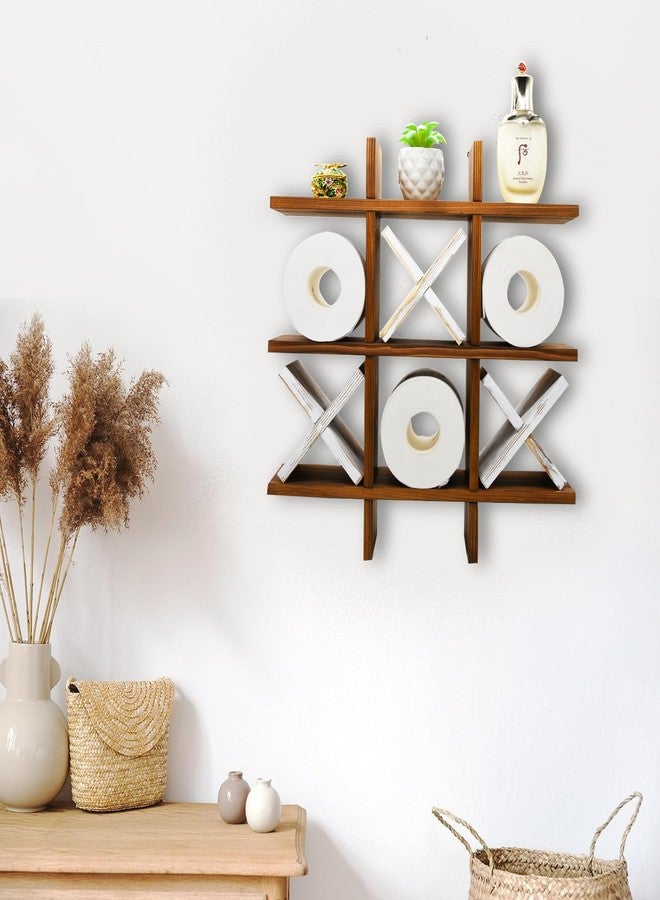Owlgift Tic Tac Toe Toilet Paper Holder Rack Rustic Burnt Wooden Toilet Paper Storage Bathroom Hanging Storage Wall Mounted Shelves Décor for Toilet Tissue Farmhouse - Image 2