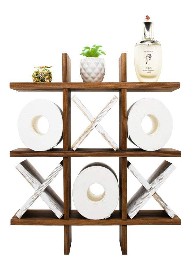Owlgift Tic Tac Toe Toilet Paper Holder Rack Rustic Burnt Wooden Toilet Paper Storage Bathroom Hanging Storage Wall Mounted Shelves Décor for Toilet Tissue Farmhouse - Image 5