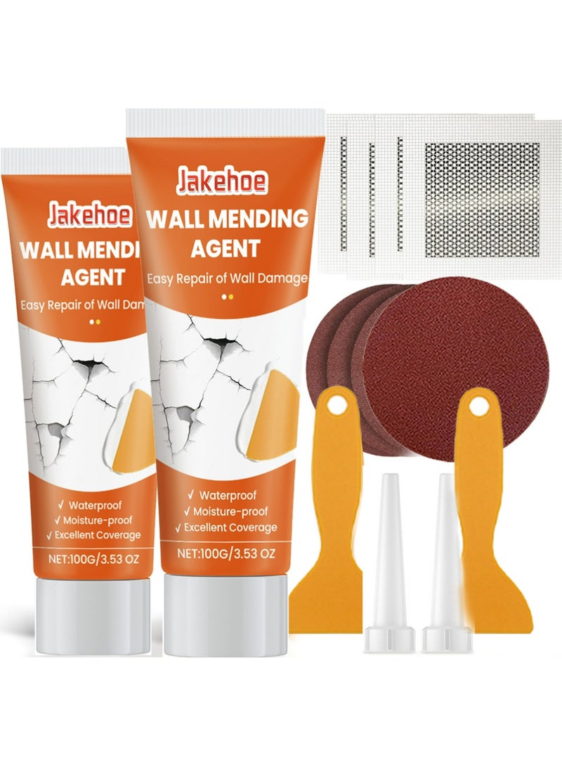 Jakehoe 2PCS Drywall Repair Kit, Spackle Wall Repair, Wall Repair Patch Kit to Fill The Holes, Walls Putty Hole Repair Quick and Easy Solution, Sandpaper, Drywall Patches with Scraper - Image 1