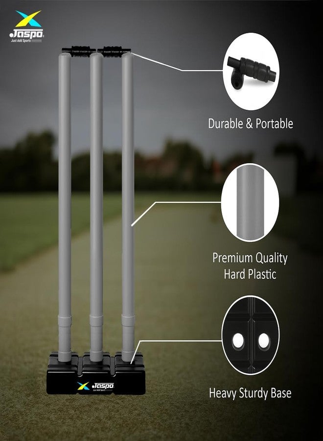Jaspo Cricket Wicket Set - 30 Inch Grey Plastic Stumps with Stand & Bails | Durable Cricket Wickets for Ground, Match, Tournament, Practice | Standard Size Cricket Kit for All Ages (Grey) - Image 3