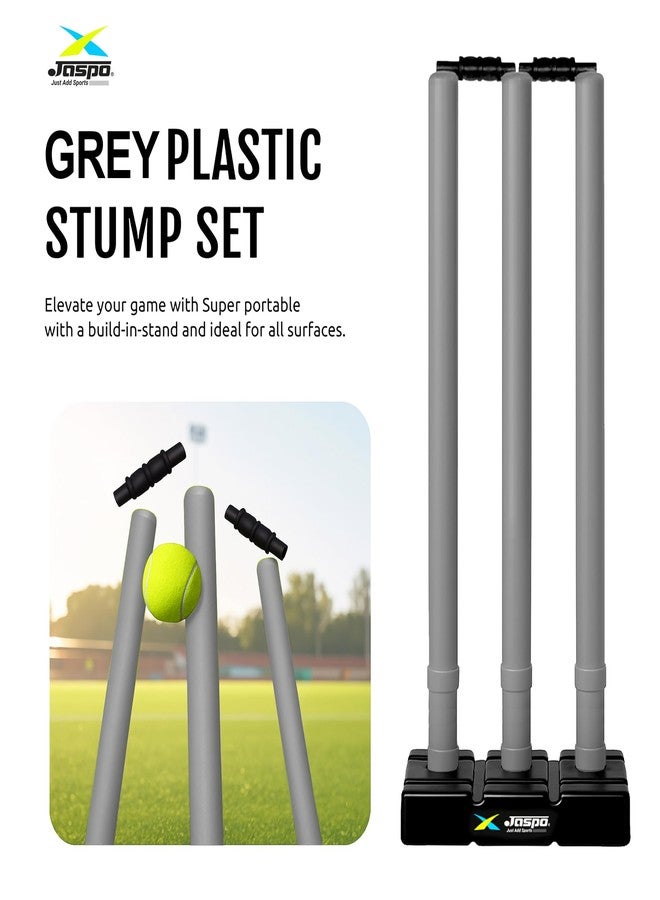 Jaspo Cricket Wicket Set - 30 Inch Grey Plastic Stumps with Stand & Bails | Durable Cricket Wickets for Ground, Match, Tournament, Practice | Standard Size Cricket Kit for All Ages (Grey) - Image 4