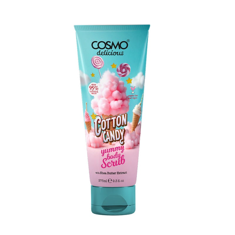 Cosmo Delicious Cotton Candy With Shea Body Scrub For Men & Women 275ml, Exfoliating Body Scrub, Hydrating & Nourishing, Sugar Scrub, Sweet Cotton Candy Fragrance, Dead & Deep Skin Cleansing - Image 1