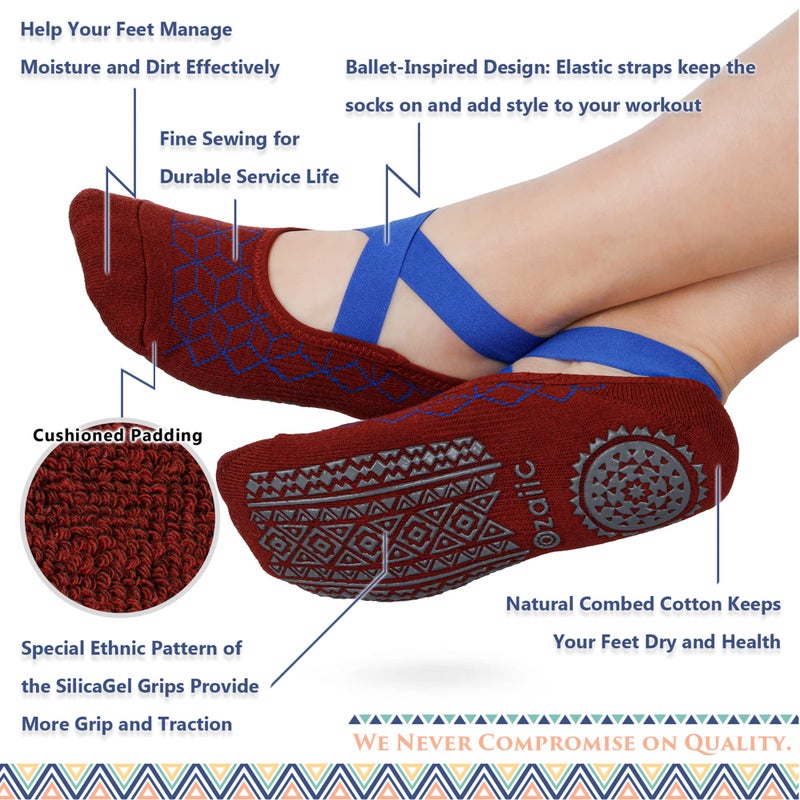 Ozaiic Pilates Socks for Women Non Slip Grip, Yoga Socks with Grippers for Barre, Hospital, Ballet, Dance, Barefoot Workout - Image 4