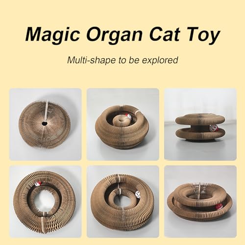 liluwushe Kitty Curls Cat Toy Magic Organ Cat Interactive Scratcher Cardboard with Bell Ball Foldable Changeable Accordion Shape Exercise Anxiety Relief Toy for Indoor Cats 1PCS - Image 3