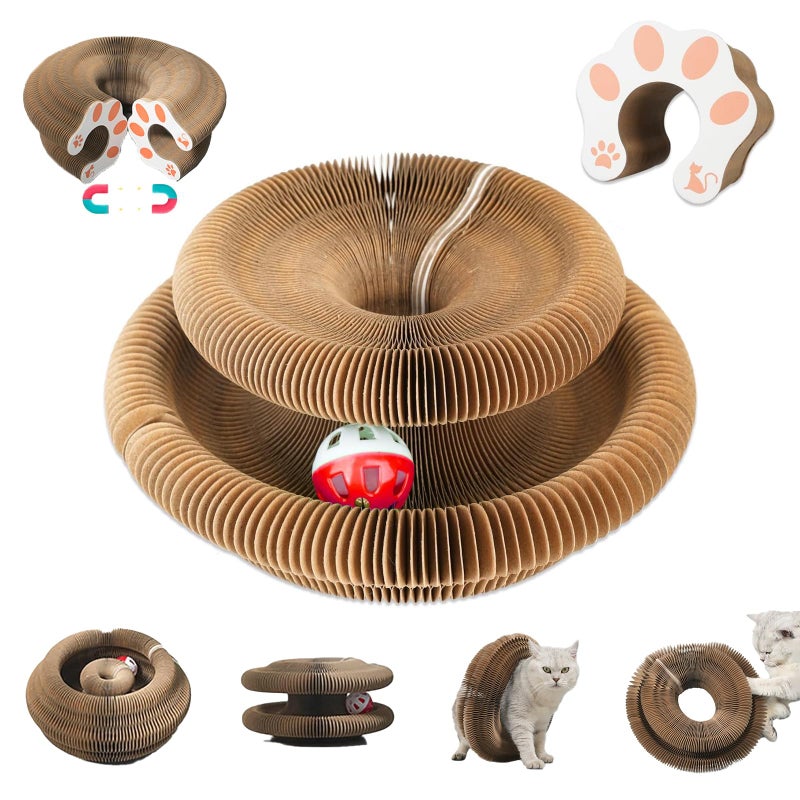 liluwushe Kitty Curls Cat Toy Magic Organ Cat Interactive Scratcher Cardboard with Bell Ball Foldable Changeable Accordion Shape Exercise Anxiety Relief Toy for Indoor Cats 1PCS - Image 2