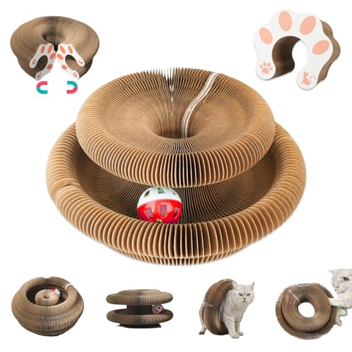 liluwushe Kitty Curls Cat Toy Magic Organ Cat Interactive Scratcher Cardboard with Bell Ball Foldable Changeable Accordion Shape Exercise Anxiety Relief Toy for Indoor Cats 1PCS - Image 1