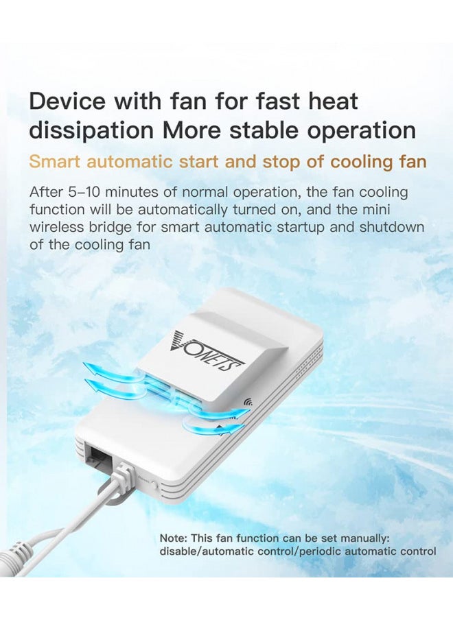 Vonets - Vonets WiFi Extender 2023 Release AC1200 2.4GHz/5GHz Dual Band WiFi Bridge/WiFi to Ethernet/Broader Coverage Than Ever with 1 RJ45 (10/100Mbps) USB/DC Powered for DVR/IP Camera/WiFi Repeater with Fan - Image 1