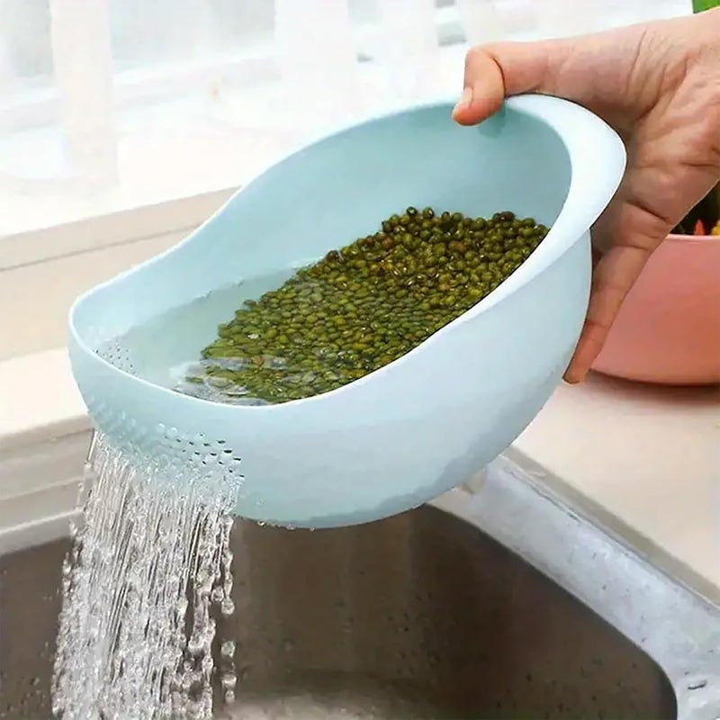 AsolBD 1pc Rice Washer Strainer Colanders for Cleaning Vegetable Fruit Pasta bowl Organizer Colander Multifunctional Kitchen Washing Basket Basin, Kitchen Supplies, Dishwasher Safe (Blue) - Image 1