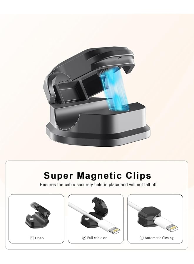 erorex Magnetic Cable Clips Adjustable Cord Holder Organizer For Desk Cable Management Strong Adhesive Charger Wire Keeper For Home Office Desk Phone Car Wall Desktop Nightstand Black 8Pcs - Image 3