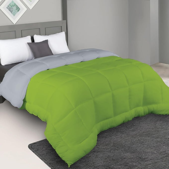PLUSH REVERSIBLE MICROFIBER COMFORTER DOUBLE BED 220 GSM WADDING 110 GSM PEACHED EXTRA SOFT MICROFIBER FABRICALL WEATHER COMFORTER DOUBLE BED 90 X 100 INCHESASH GREY OLIVE GREEN