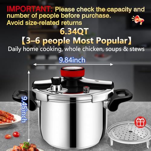 deeluban 6 Quart Stainless Steel Pressure Cooker, Heavy Duty Stovetop Pressure Cooker, Induction Compatible, Safety Lock, Even Heat Base, Ideal for Family Meals & Daily Cooking - Image 2