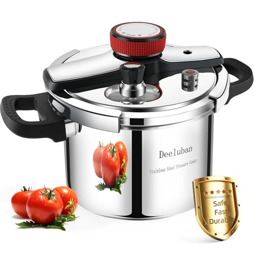 deeluban 6 Quart Stainless Steel Pressure Cooker, Heavy Duty Stovetop Pressure Cooker, Induction Compatible, Safety Lock, Even Heat Base, Ideal for Family Meals & Daily Cooking - Image 1