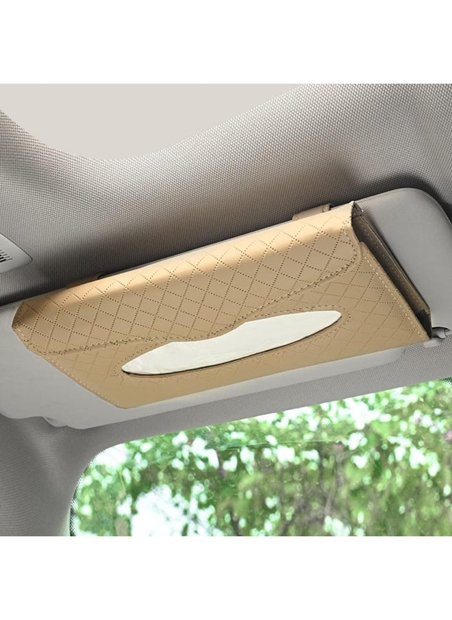 NALANDA CARTBOX01C Visor Tissue Holder PU Hanging Tissue Holder for Car PU Leather Napkin Paper Mask Holder for Seat Back and Sun Visor-Beige  - Image 1