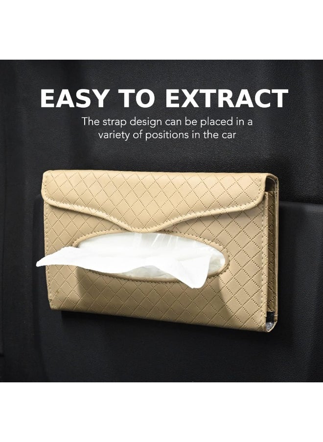 NALANDA CARTBOX01C Visor Tissue Holder PU Hanging Tissue Holder for Car PU Leather Napkin Paper Mask Holder for Seat Back and Sun Visor-Beige  - Image 5