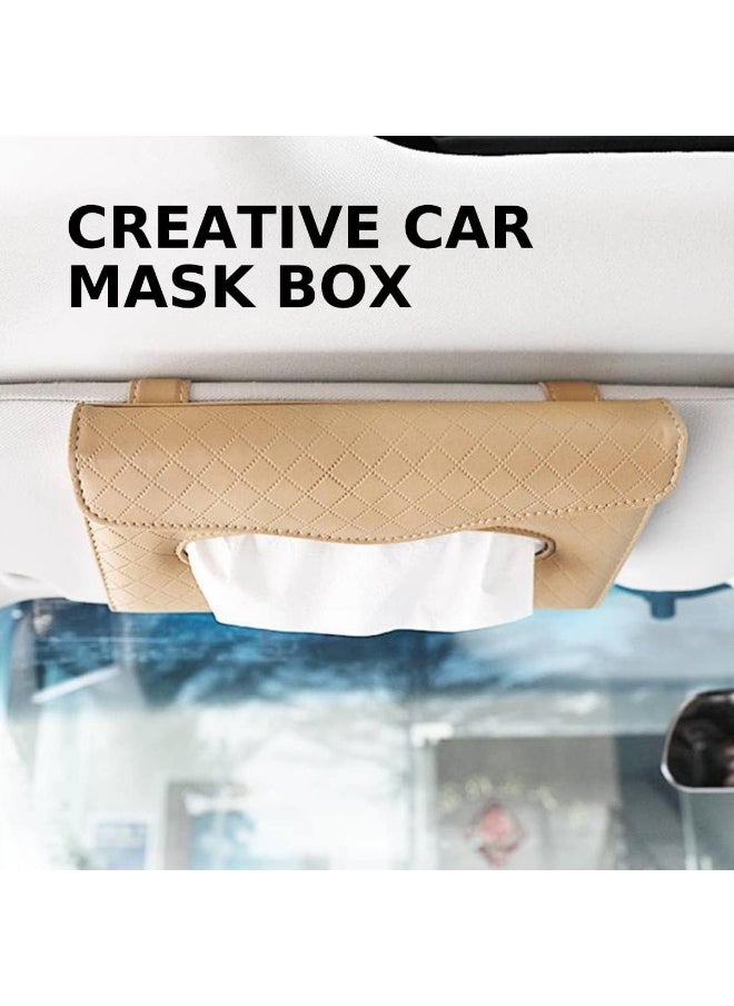 NALANDA CARTBOX01C Visor Tissue Holder PU Hanging Tissue Holder for Car PU Leather Napkin Paper Mask Holder for Seat Back and Sun Visor-Beige  - Image 2