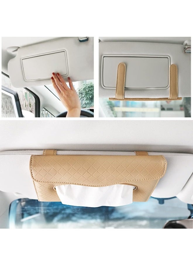 NALANDA CARTBOX01C Visor Tissue Holder PU Hanging Tissue Holder for Car PU Leather Napkin Paper Mask Holder for Seat Back and Sun Visor-Beige  - Image 4
