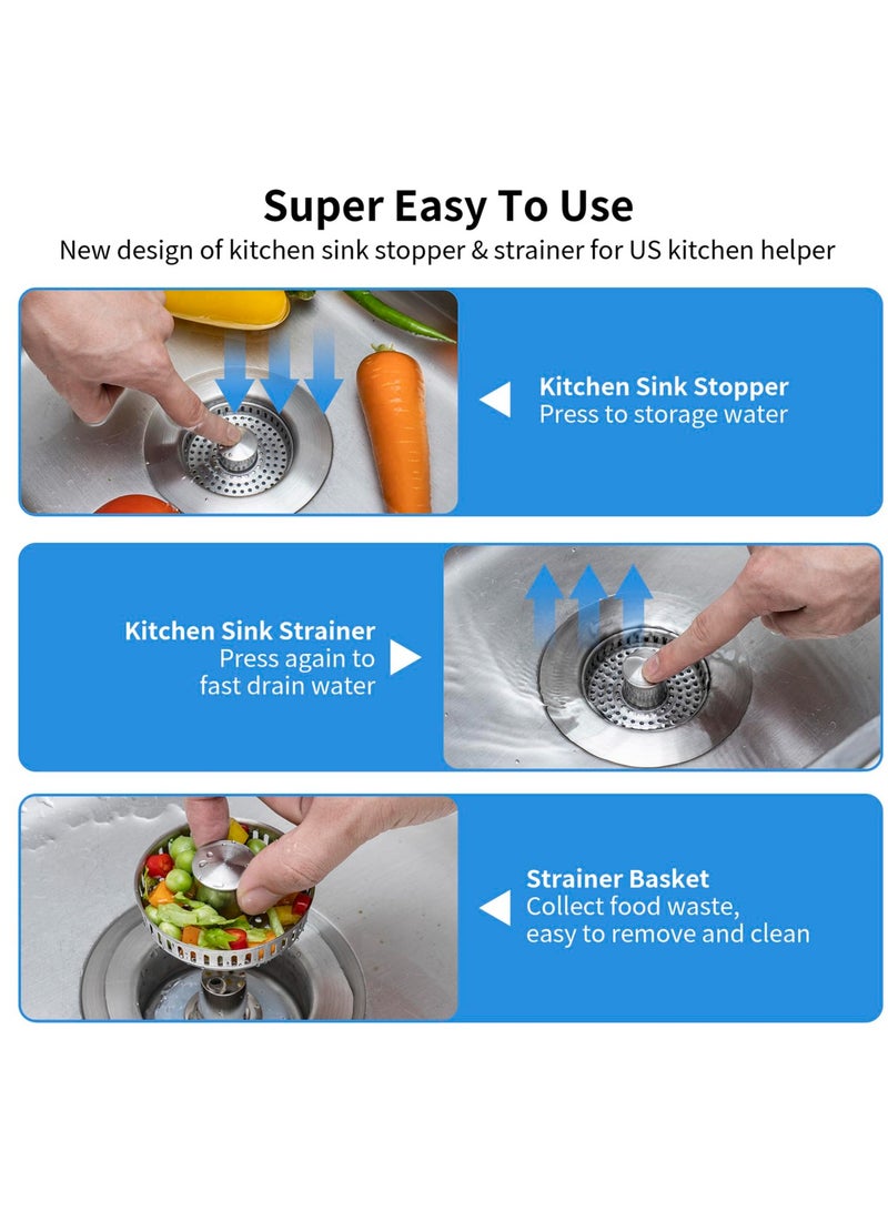 3-in-1 Stainless Steel Sink Strainer and Stopper, Anti-Clog Food Catcher with Fast Drainage and Odor Filter - Image 4