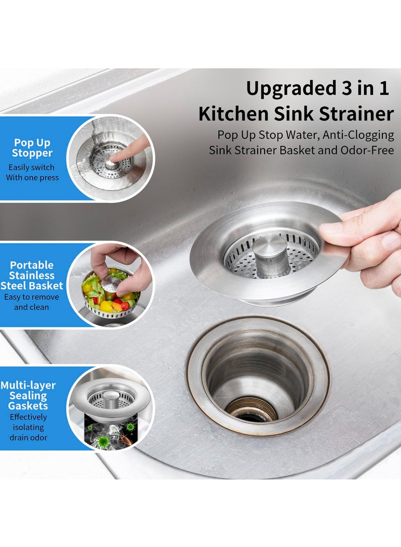 3-in-1 Stainless Steel Sink Strainer and Stopper, Anti-Clog Food Catcher with Fast Drainage and Odor Filter - Image 2
