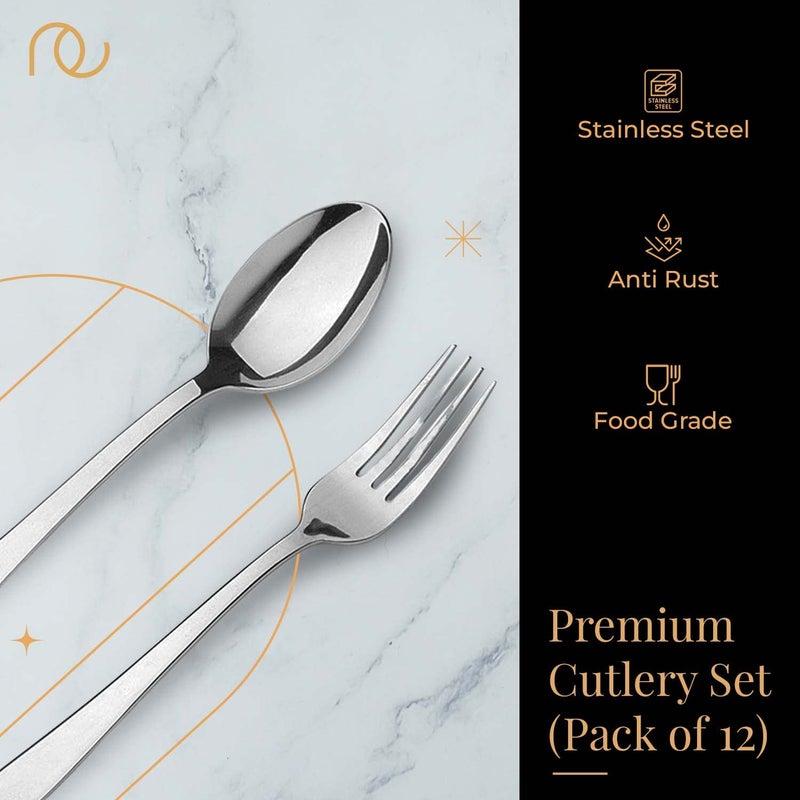 FrenchWare Cutlery (Set of 12, Stainless Steel Spoons - 6 and Forks - 6), 100% Food Grade, Non Toxic, Anti-Rust, Dishwasher Safe, Perfect Gifting Set for All Occasions - Image 3