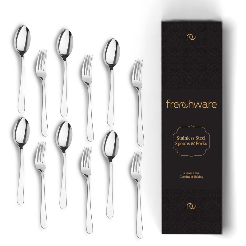 FrenchWare Cutlery (Set of 12, Stainless Steel Spoons - 6 and Forks - 6), 100% Food Grade, Non Toxic, Anti-Rust, Dishwasher Safe, Perfect Gifting Set for All Occasions - Image 2