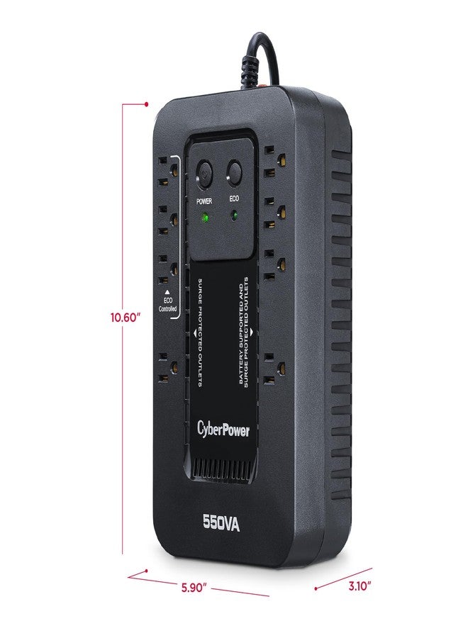 CyberPower نظام CyberPower EC550G Ecologic UPS، بقدرة 550 فولت أمبير/330 واط، مزود بـ 8 منافذ، ووضع ECO، صغير الحجم - Image 5
