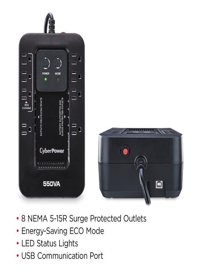 CyberPower نظام CyberPower EC550G Ecologic UPS، بقدرة 550 فولت أمبير/330 واط، مزود بـ 8 منافذ، ووضع ECO، صغير الحجم - Image 4
