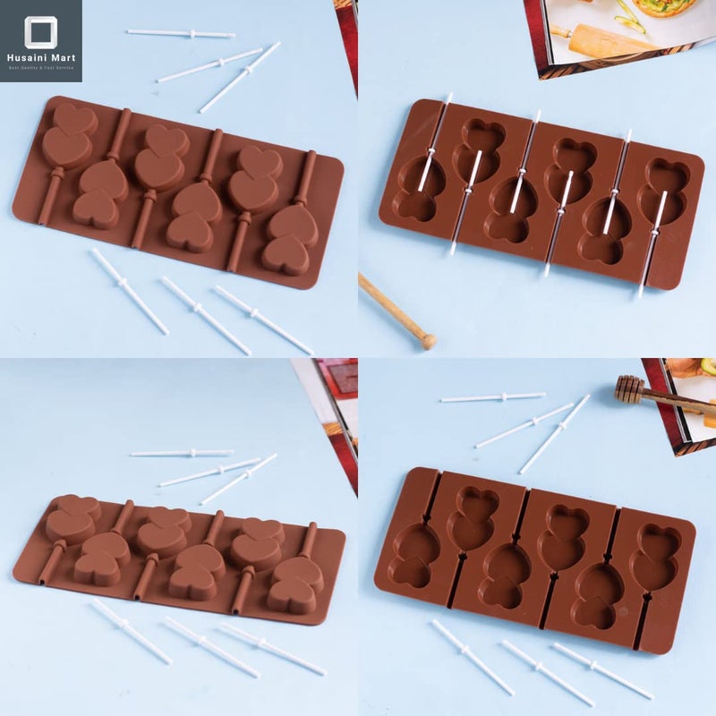 Husaini Mart HUSAINI MART 6 Slot Double Heart 3D Lollipop Silicone Candy Chocolate Mould Valentines Day Special Cake Decorating Baking Molds  - Image 3