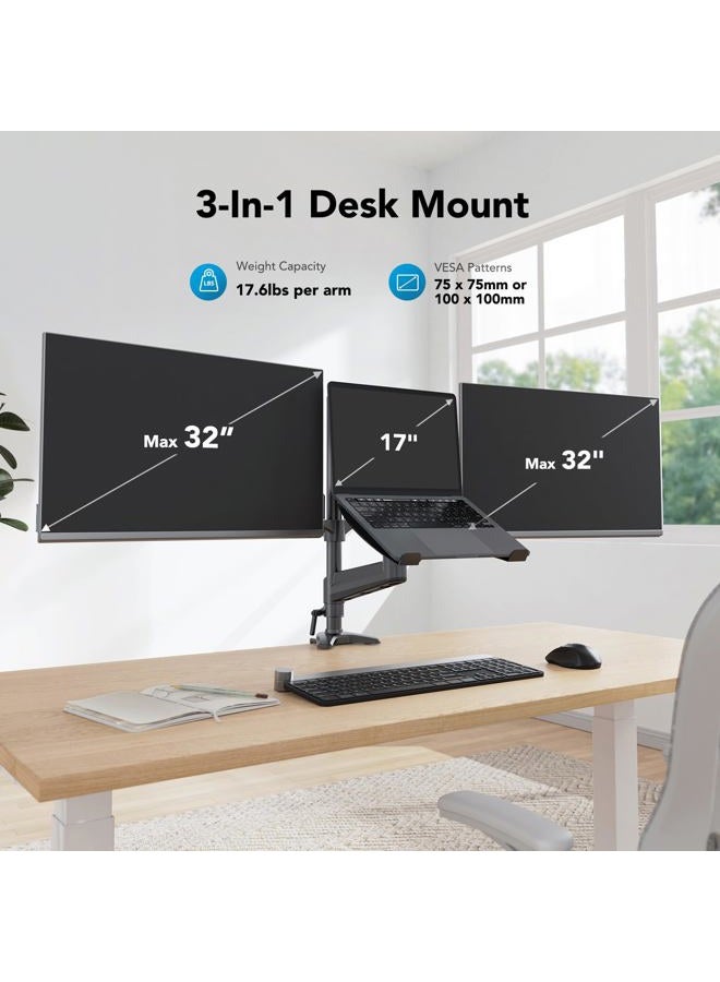 HUANUO Dual Monitor and Laptop Mount for Max 32” Monitor and 17” Laptop, Adjustable Arm with Tilt, Swivel and Rotation, Dual Monitor and Notebook Stand with VESA Bracket 75/100 mm - Image 2