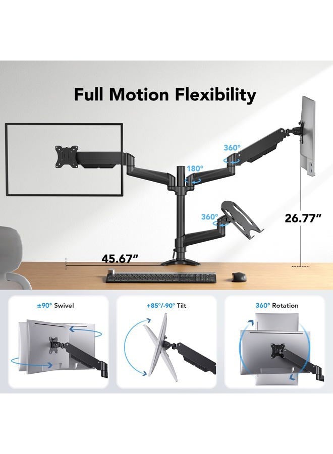 HUANUO Dual Monitor and Laptop Mount for Max 32” Monitor and 17” Laptop, Adjustable Arm with Tilt, Swivel and Rotation, Dual Monitor and Notebook Stand with VESA Bracket 75/100 mm - Image 3