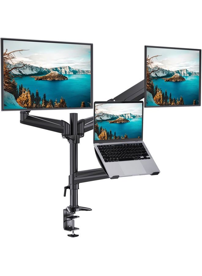HUANUO Dual Monitor and Laptop Mount for Max 32” Monitor and 17” Laptop, Adjustable Arm with Tilt, Swivel and Rotation, Dual Monitor and Notebook Stand with VESA Bracket 75/100 mm - Image 1
