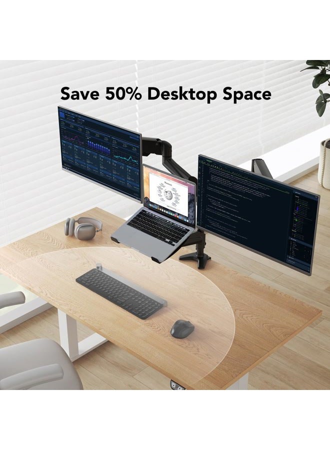 HUANUO Dual Monitor and Laptop Mount for Max 32” Monitor and 17” Laptop, Adjustable Arm with Tilt, Swivel and Rotation, Dual Monitor and Notebook Stand with VESA Bracket 75/100 mm - Image 5