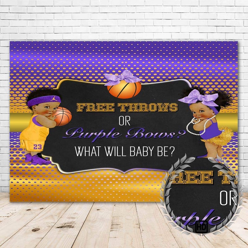 JMING Free Throws or Purple Bows Gender Reveal Purple and Yellow Backdrop 7x5ft Vinyl Basketball or Ballet What Will Baby Be Pregnancy Reveal Baby Shower Decorations Supplies Favors Photography Background