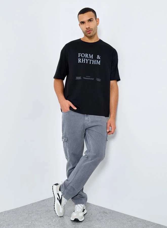Styli Styli Men Black Graphic Print Oversized T-Shirt