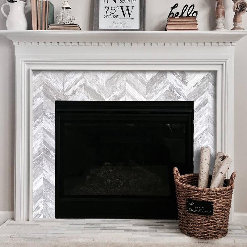 DICOFUN 10-Sheet Herringbone Peel and Stick Backsplash, Vintage White Wood Look PVC Stick on Backsplash for Kitchen and Bathroom - Image 5