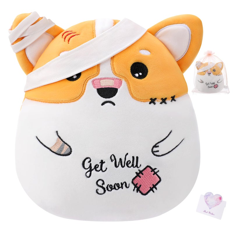 LeYoHa Get Well Soon Dog Plush Dog Stuffed Animals Corgi Plushie Toys with Injury Bandage Kids Pillow Cushion Gifts for Patient Girls Boys 9 Inch - Image 3