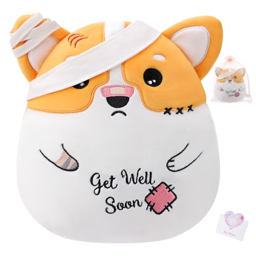 LeYoHa Get Well Soon Dog Plush Dog Stuffed Animals Corgi Plushie Toys with Injury Bandage Kids Pillow Cushion Gifts for Patient Girls Boys 9 Inch - Image 1
