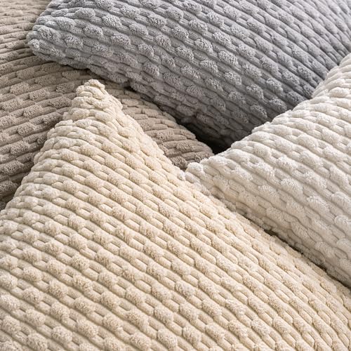 Cozoomy Set of 4 Beige Decorative Throw Pillow Covers 16x16 Inch Corduroy Pillow Covers for Bed Couch Sofa Living Room Soft Square Cushion Cases - Image 4