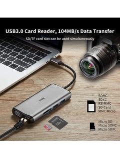 ماركة غير محددة قاعدة توصيل USB-C متعددة المنافذ 11 في 1 – محول مع منفذي HDMI بدقة 4K، VGA، PD 3.0، RJ45، وقارئ بطاقات SD/TF  - Image 2
