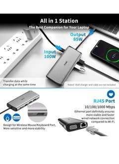 ماركة غير محددة قاعدة توصيل USB-C متعددة المنافذ 11 في 1 – محول مع منفذي HDMI بدقة 4K، VGA، PD 3.0، RJ45، وقارئ بطاقات SD/TF  - Image 3