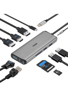 ماركة غير محددة قاعدة توصيل USB-C متعددة المنافذ 11 في 1 – محول مع منفذي HDMI بدقة 4K، VGA، PD 3.0، RJ45، وقارئ بطاقات SD/TF  - Image 1