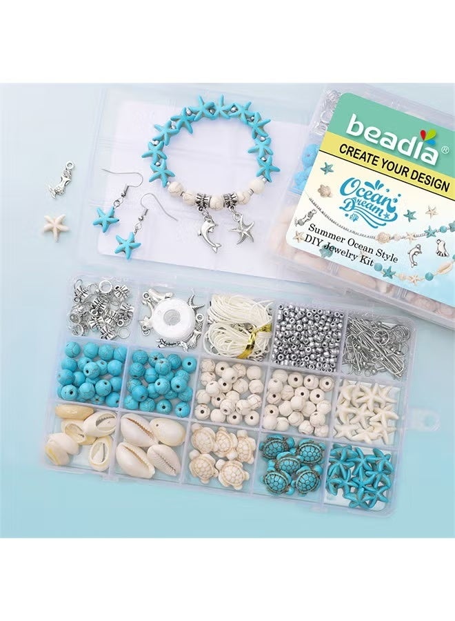 715 pcs Ocean Style Vacation Turquoise, Synthetic Turquoise Beads, Turtle Beads Charms Starfish Gemstone Stone for Jewelry Making DIY Bracelet Necklace - Image 1