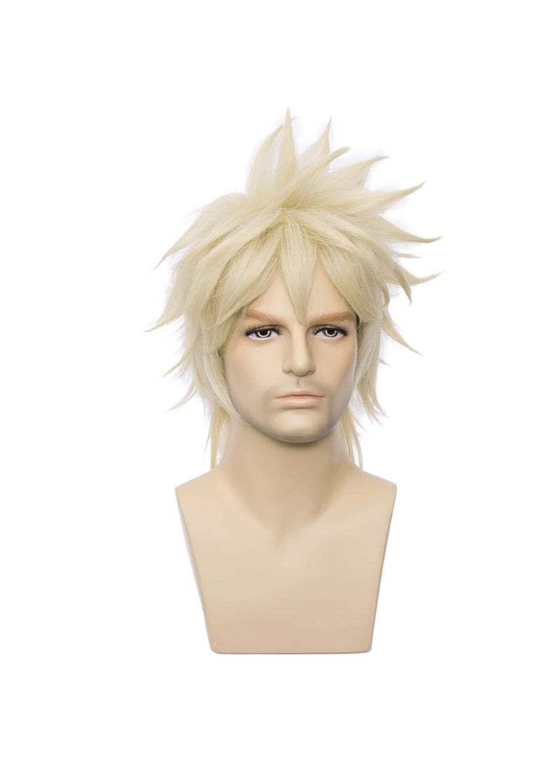 BERON BERON Blonde Mens Wig Short Straight Anime Wigs Cool Men Boys Tousled Wigs Light Blonde Teens Costume Wig Heat Resistant Synthetic Rose Net for Anime Cosplay Party Halloween Costume 